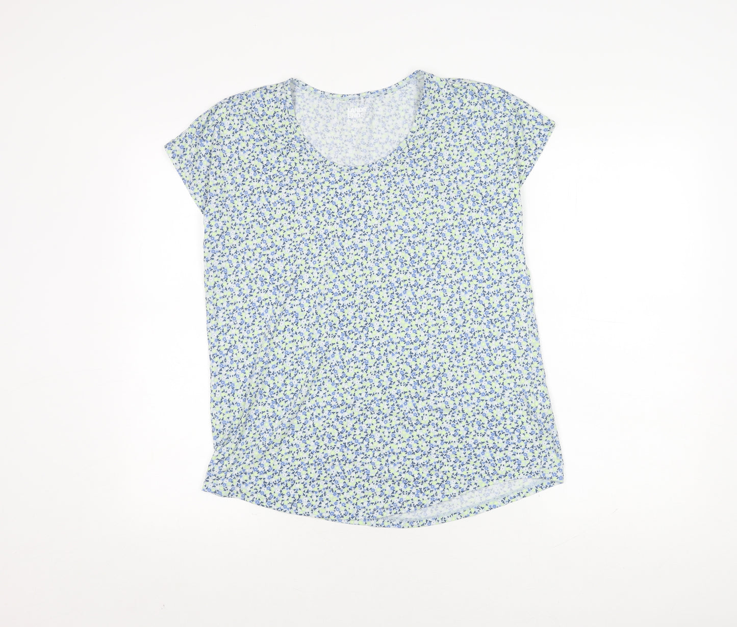 Lands' End Floral Blue Women's Scoop Neck T-Shirt S