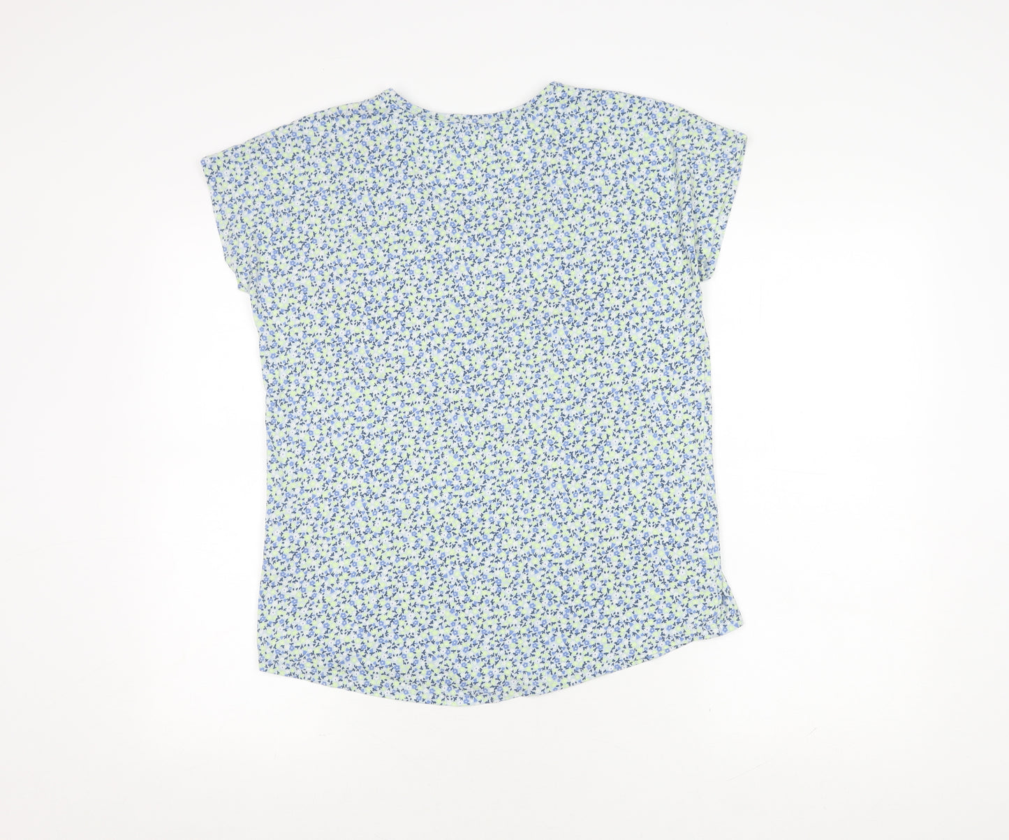 Lands' End Floral Blue Women's Scoop Neck T-Shirt S