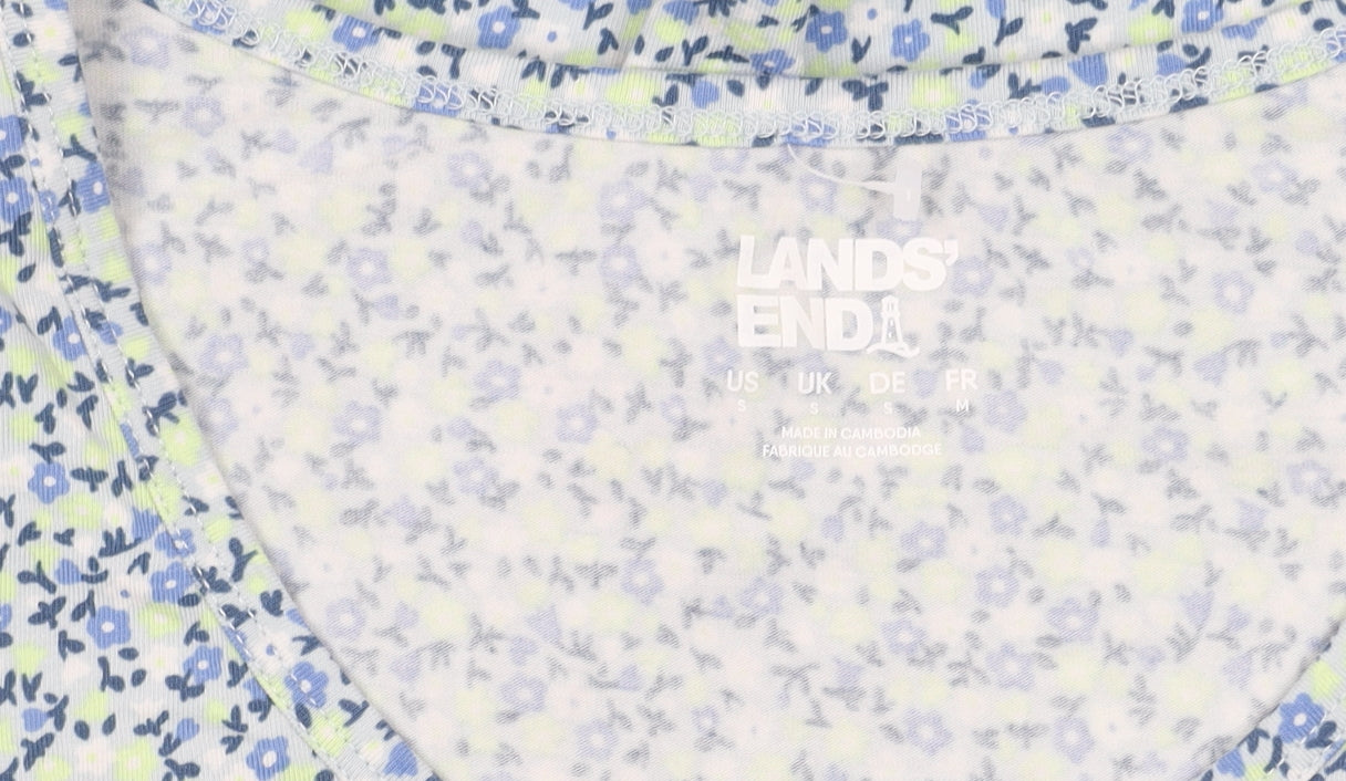 Lands' End Floral Blue Women's Scoop Neck T-Shirt S