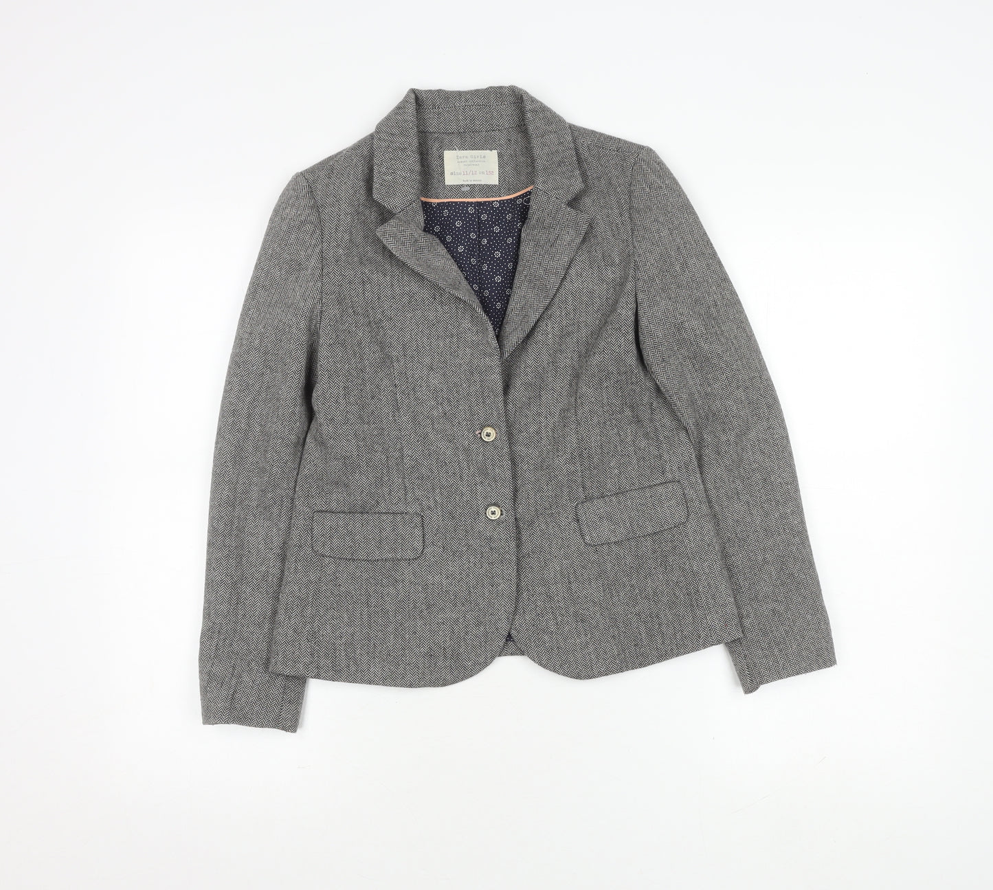 Zara Girls Grey Herringbone Blazer Jacket 11-12 Years