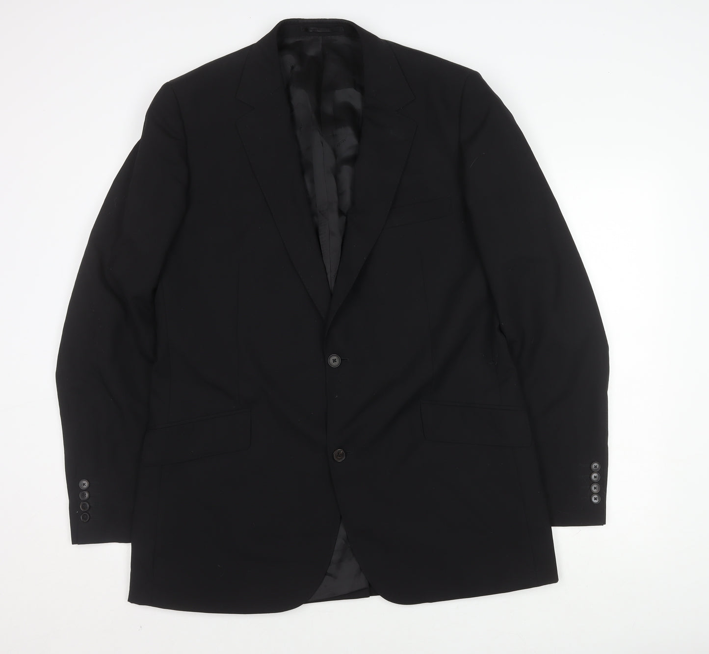 Jaeger Men's Black Long Blazer, Size 44L, Wool Blend