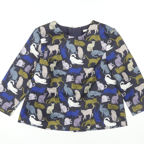 H&M Women's Multicoloured Cat Print Blouse Size 8