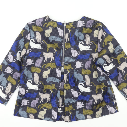 H&M Women's Multicoloured Cat Print Blouse Size 8