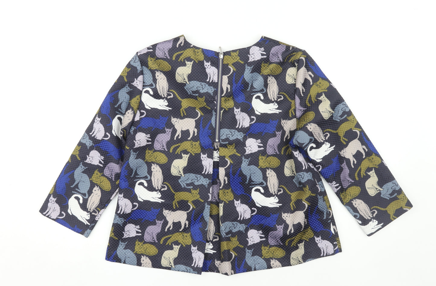 H&M Women's Multicoloured Cat Print Blouse Size 8