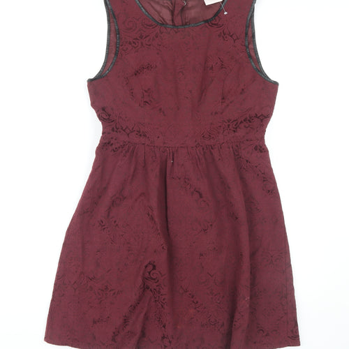 Vila Women's Red Lace Floral Sleeveless Dress - Medium
