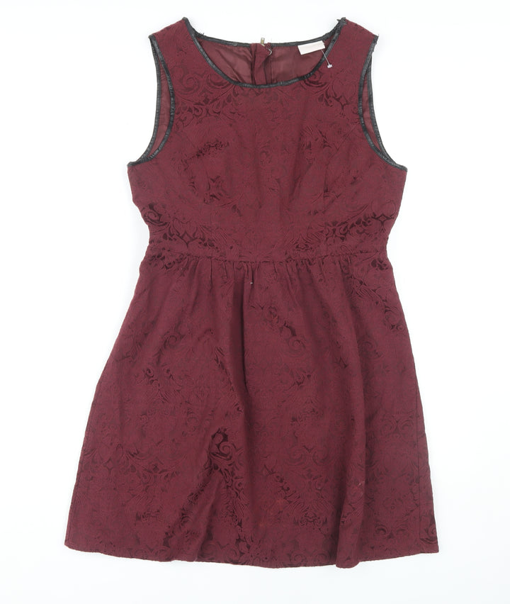 Vila Women's Red Lace Floral Sleeveless Dress - Medium