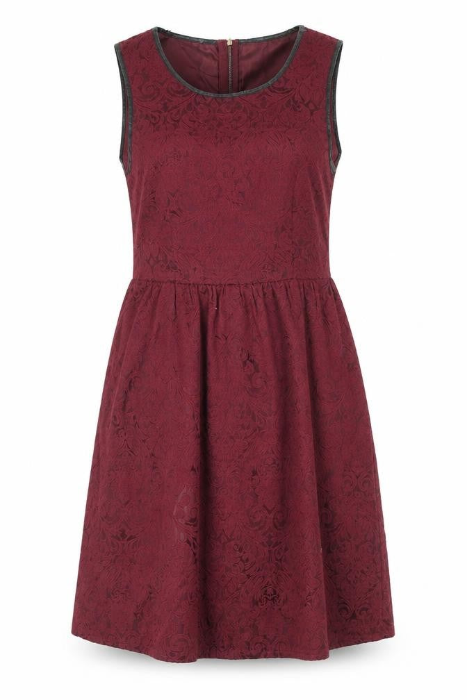 Front view of VILA Women's Red Lace Floral Sleeveless Dress - Medium