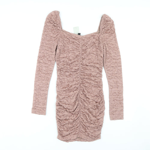 River Island Pink Bodycon Party Dress, Size 8, Long Sleeve