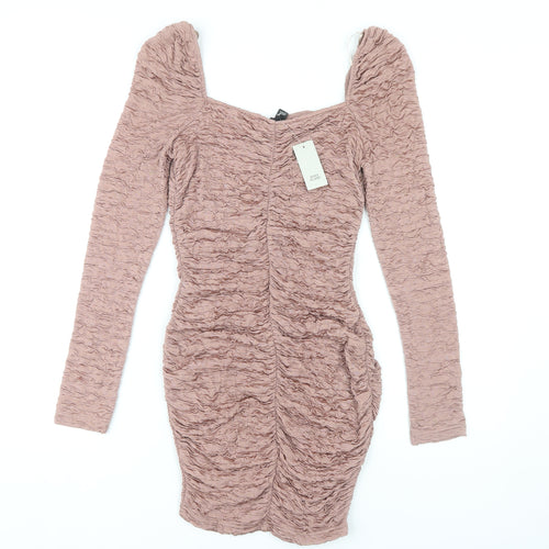 River Island Pink Bodycon Party Dress, Size 8, Long Sleeve