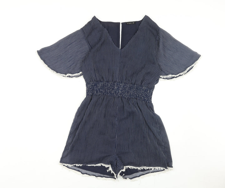 Cotton On Women's Blue Striped Romper M Flutter Sleeve