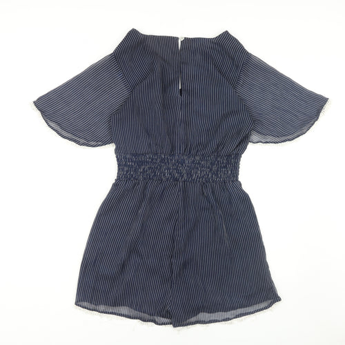 Cotton On Women's Blue Striped Romper M Flutter Sleeve