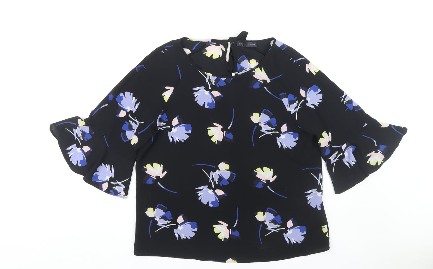 Marks and Spencer Women's Black Floral Kimono Blouse Size 14