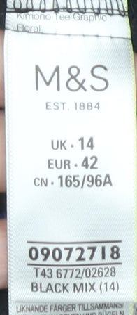 Marks and Spencer Women's Black Floral Kimono Blouse Size 14