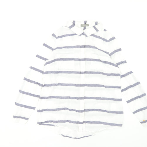 Oasis Women's White Striped Button-Up Shirt UK 14