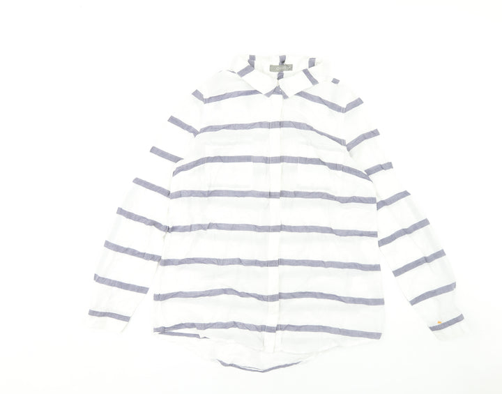 Oasis Women's White Striped Button-Up Shirt UK 14