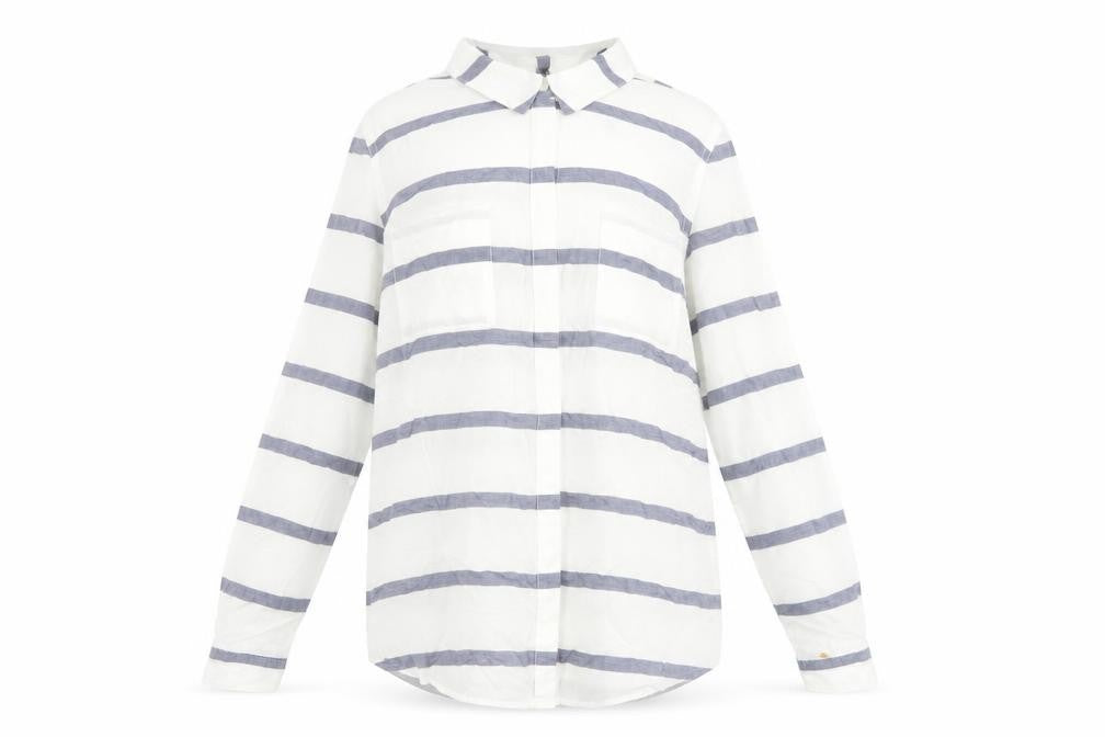 Front view of Oasis Women's White Striped Button-Up Shirt UK 14