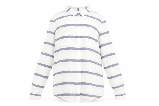 Front view of Oasis Women's White Striped Button-Up Shirt UK 14