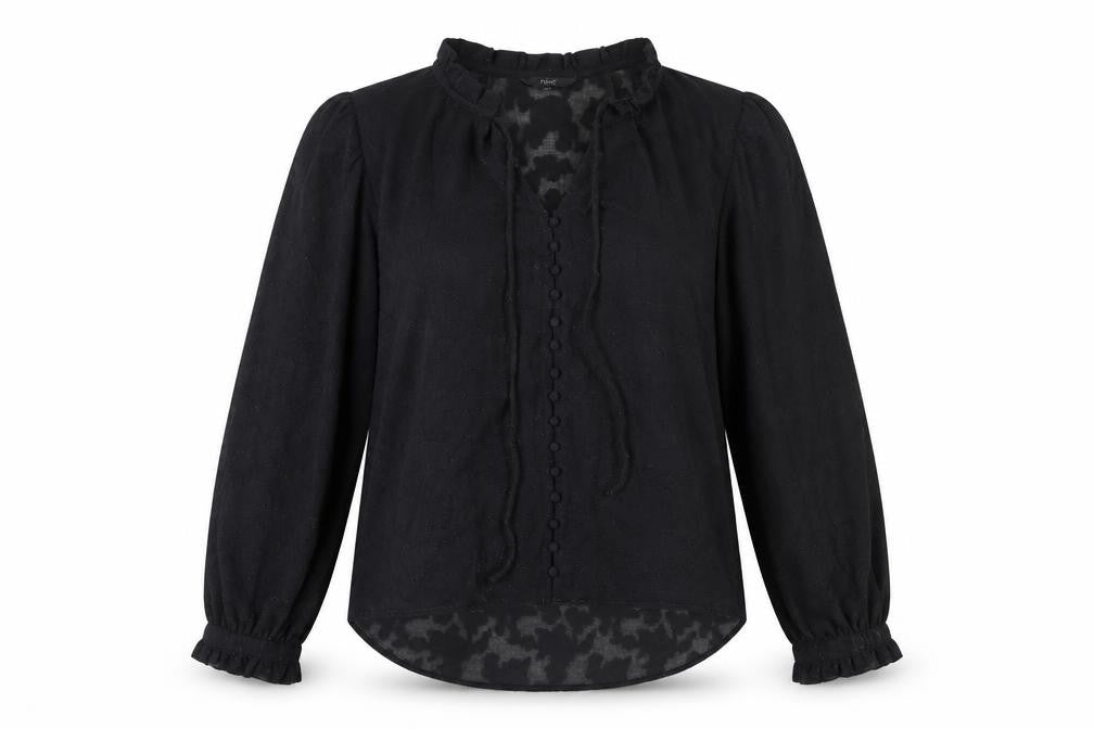 Front view of Next Women's Black Blouse, size 12, Long Sleeve, High Neck