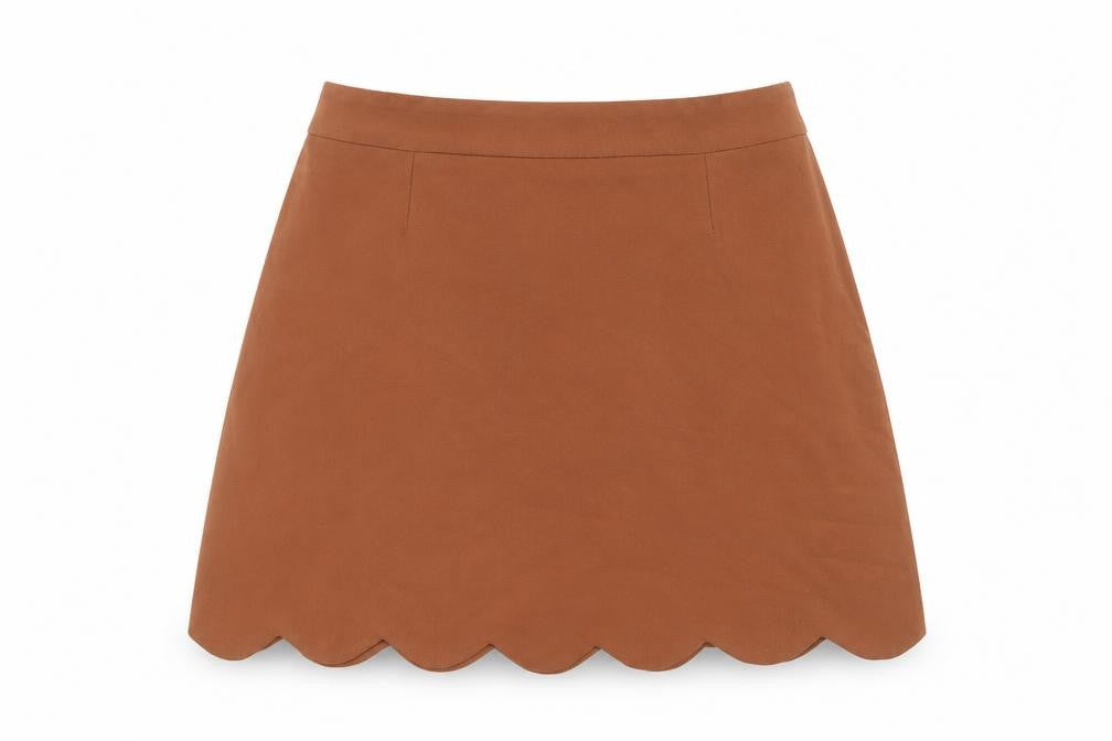 Front view of ASOS Women's Brown Mini Skirt, size 10, Casual Chic