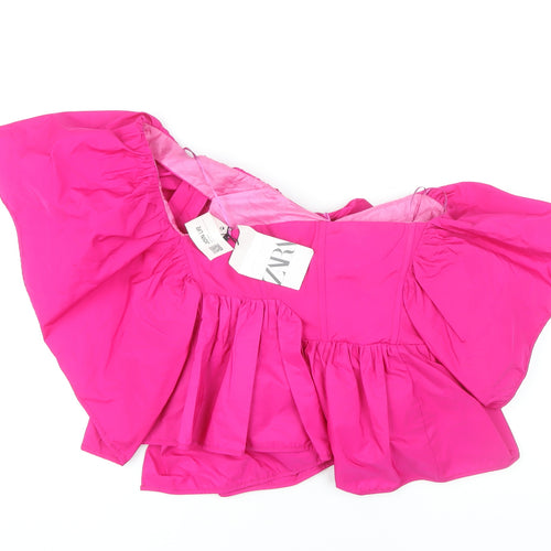 Zara Women's Pink Off Shoulder Flutter Top S