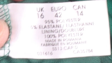 Planet Women's Green Sheath Dress, Size 16, Ruffled Accent