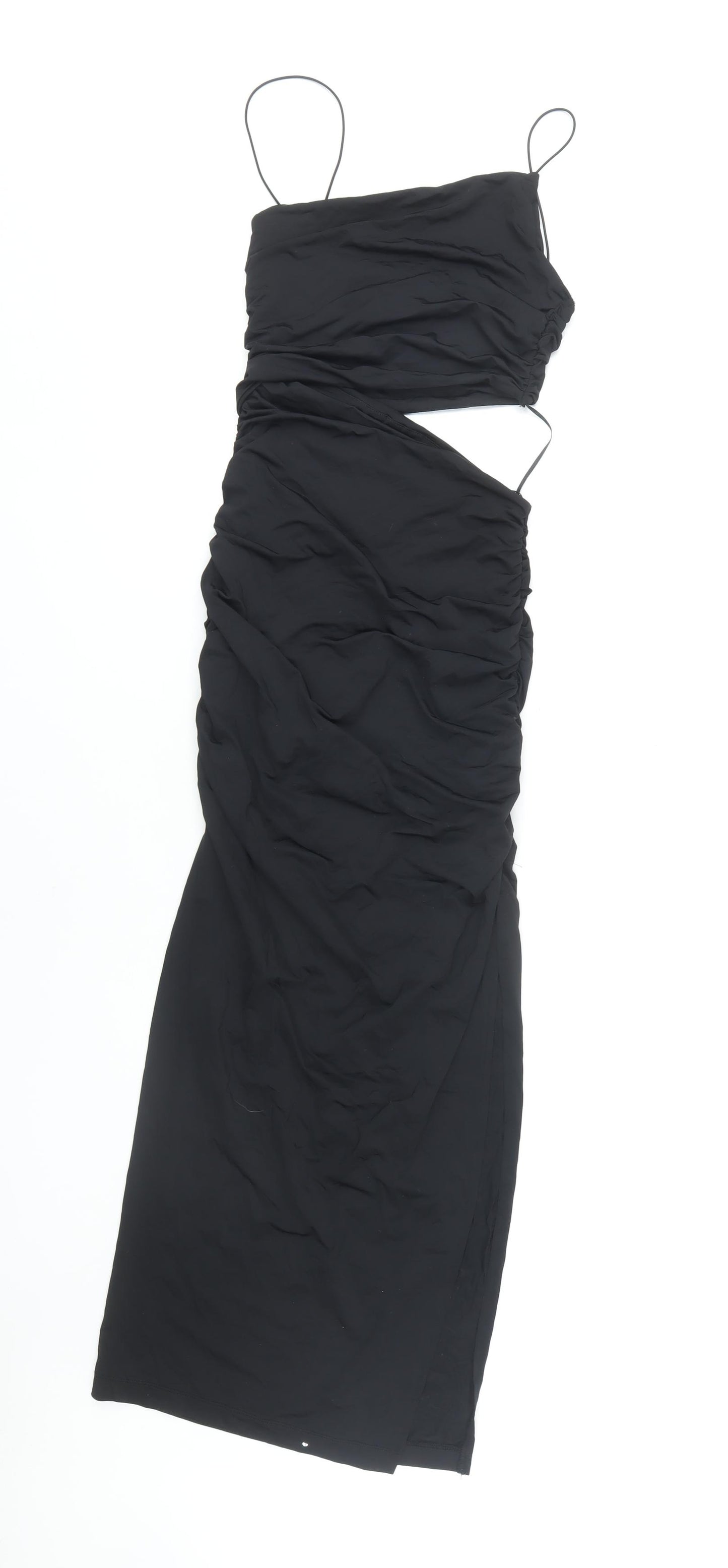 Zara Women's Black Sleeveless Ruched Midi Dress