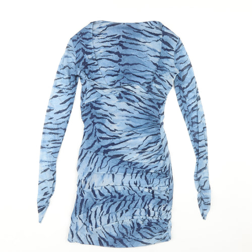 ZARA Women's Blue Animal Print Bodycon Dress S