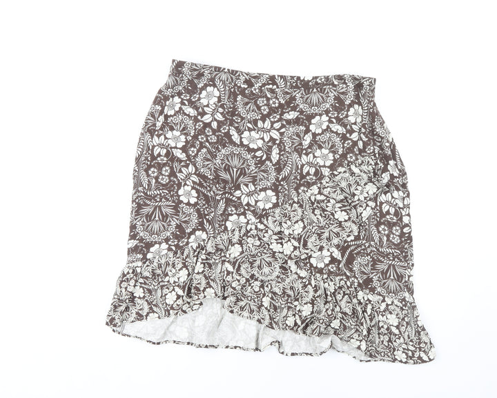Next Women's Brown Floral Skirt Size 14 Viscose