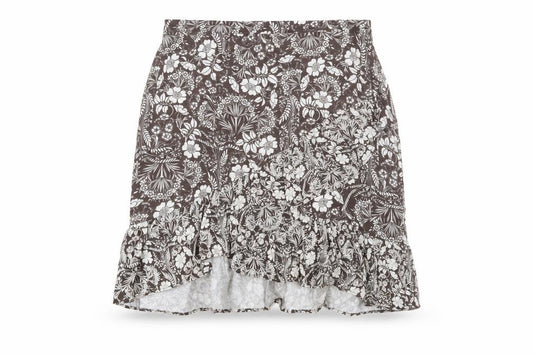 Front view of Next Women's Brown Floral Skirt, size 14, Viscose