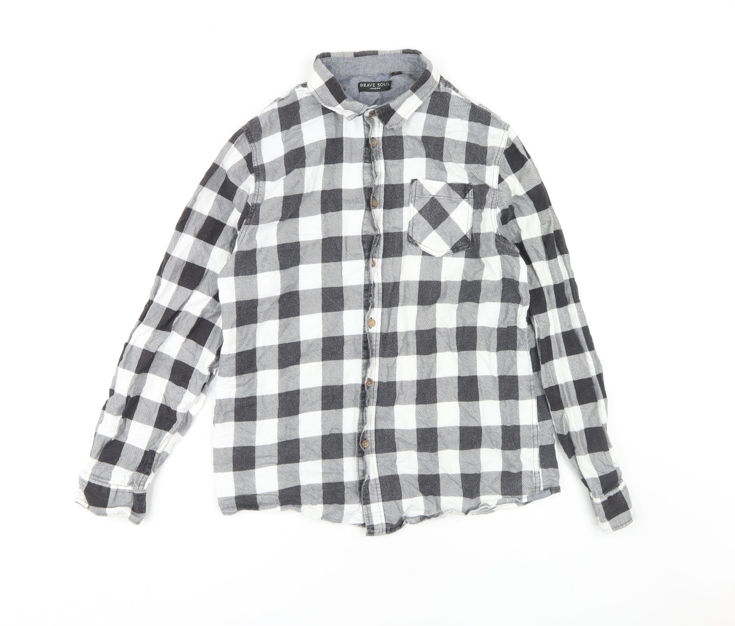 Brave Soul Men's Black Check Shirt Large