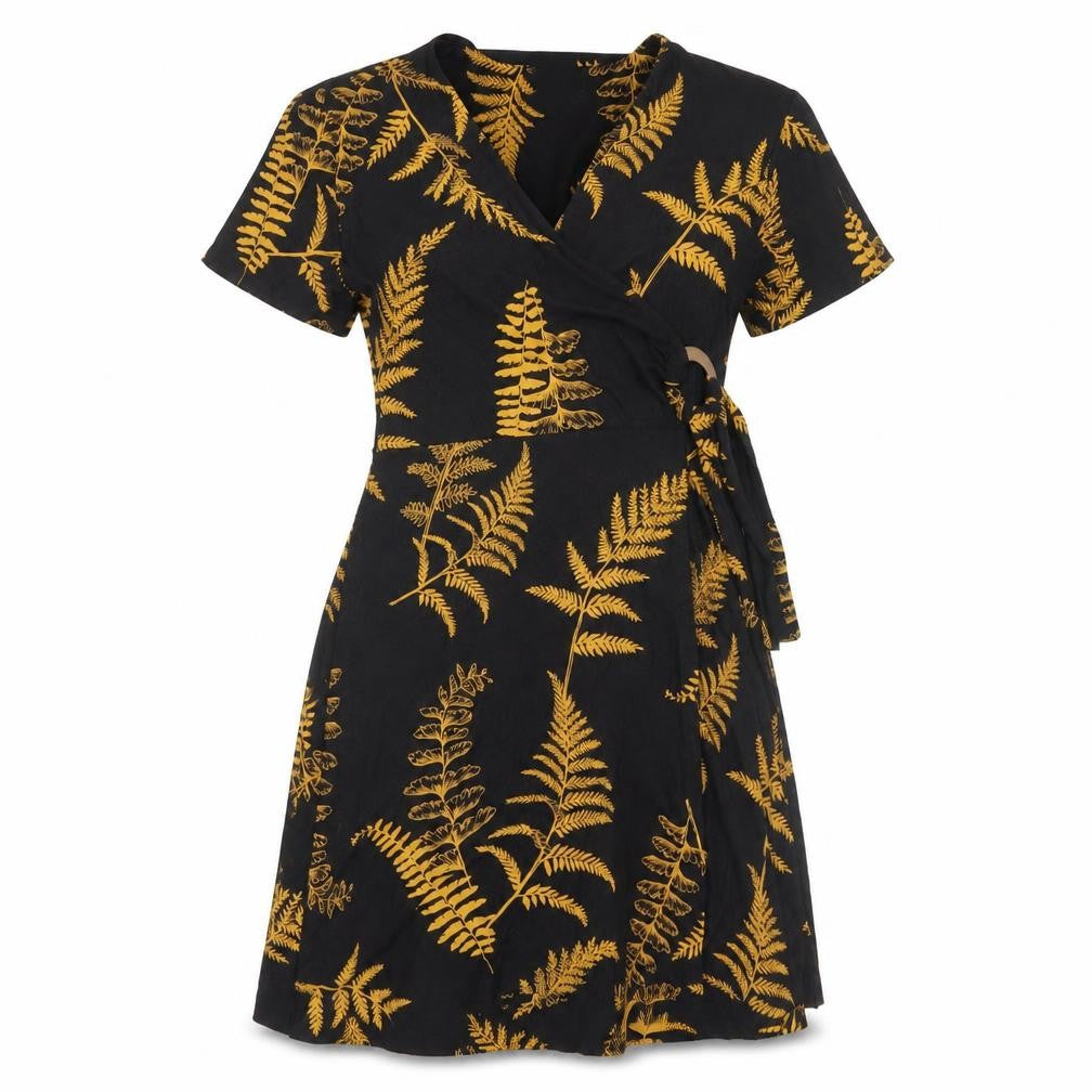 Front view of Next Women's Black Floral V-Neck Dress, size 12