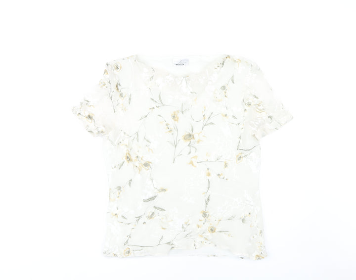 Vera Mont Women Ivory Floral Blouse Size 14