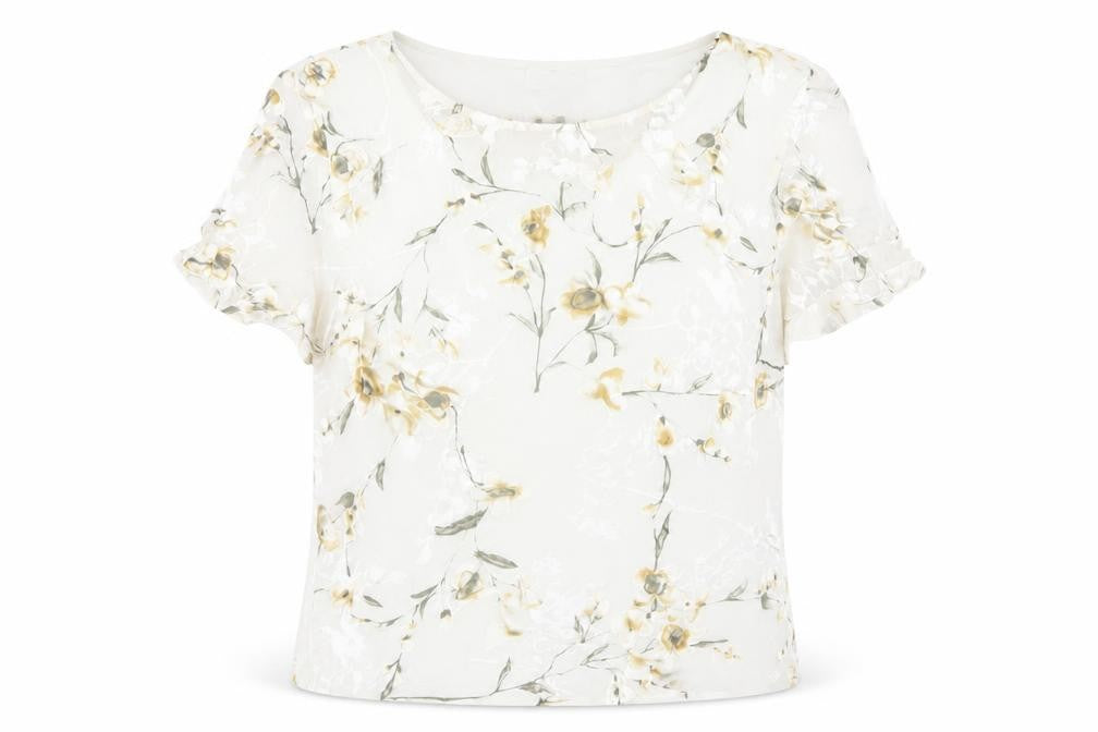 Front view of Vera Mont Women Ivory Floral Blouse, size 14