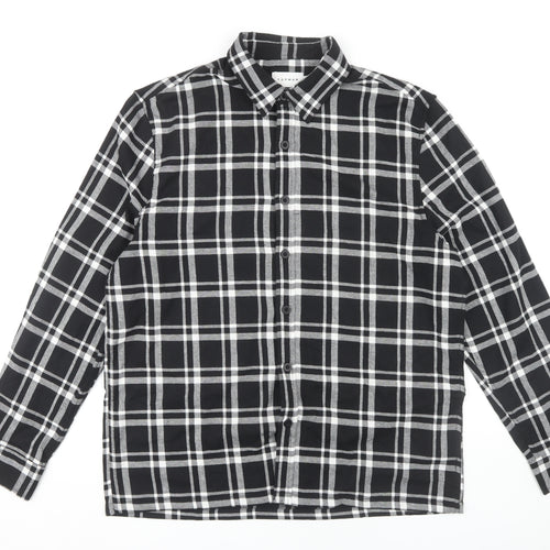 Topman Men's Black Plaid Button-Up Shirt, Size L
