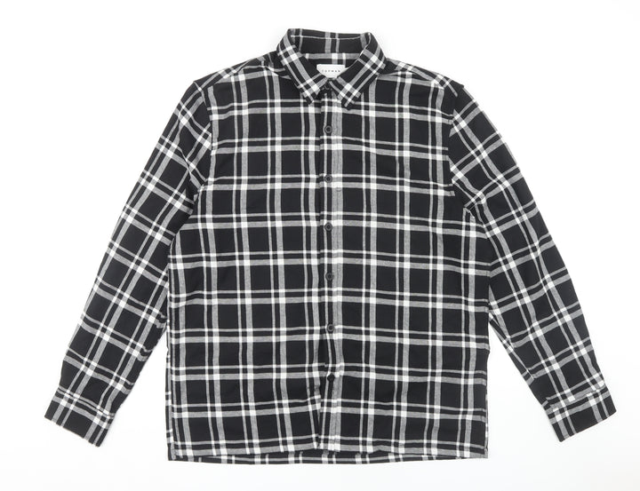 Topman Men's Black Plaid Button-Up Shirt, Size L