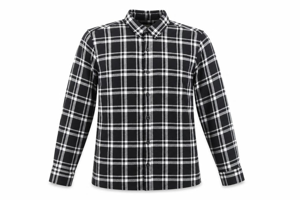 Front view of Topman Men's Black Plaid Button-Up Shirt, size L