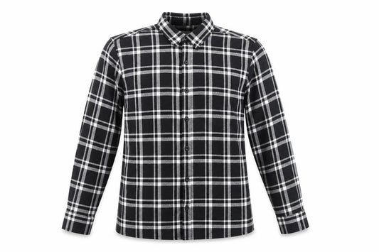 Front view of Topman Men's Black Plaid Button-Up Shirt, size L