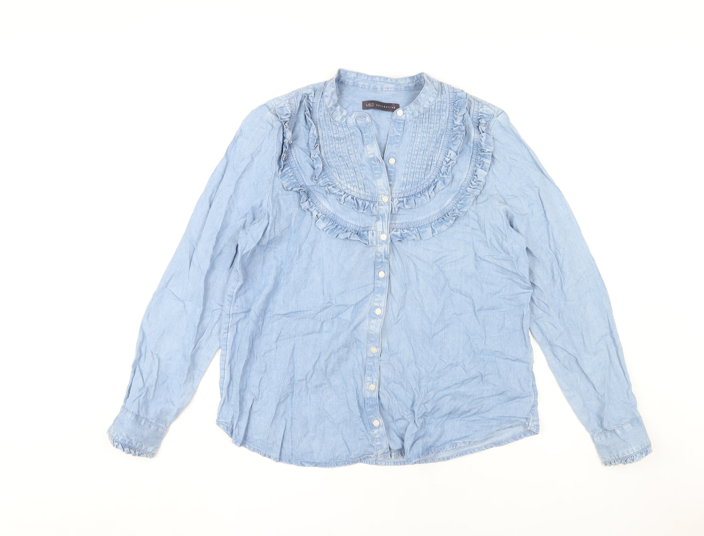 Marks and Spencer Women's Blue Ruffle Blouse, Size 14