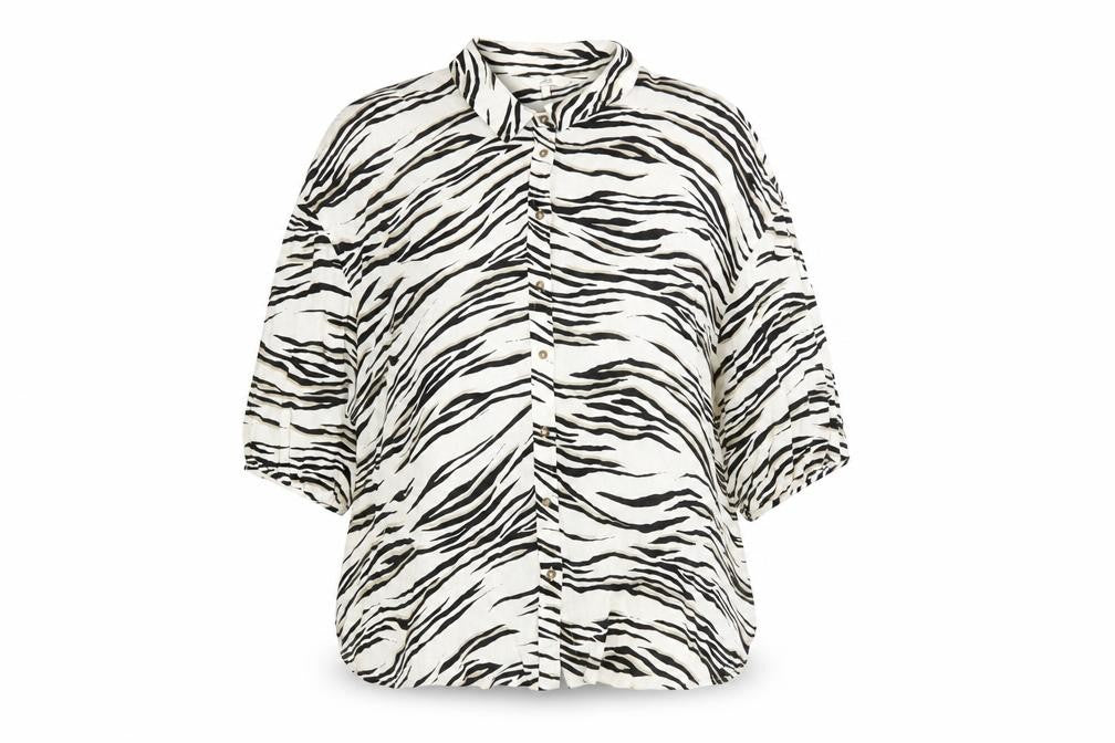 Front view of Next Women's Multicoloured Zebra Print Button-Up 3/4 Sleeve Blouse