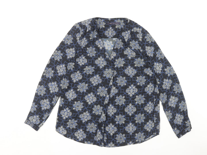 Marks and Spencer Women's Blue Floral Blouse, Size 10
