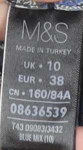 Marks and Spencer Women's Blue Floral Blouse, Size 10