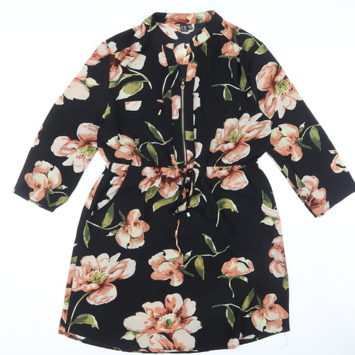 Izabel London Floral Knee-Length Dress, Size 16, Multicoloured