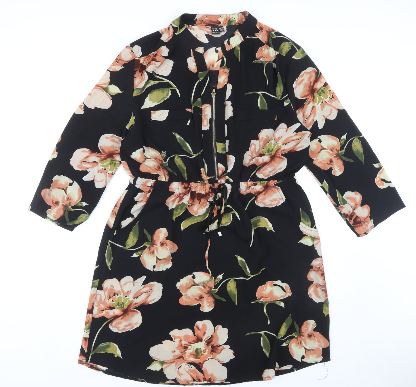 Izabel London Floral Knee-Length Dress, Size 16, Multicoloured
