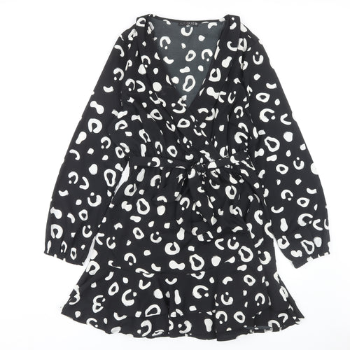 Quiz Women's Black Animal Print Wrap Dress Size 12
