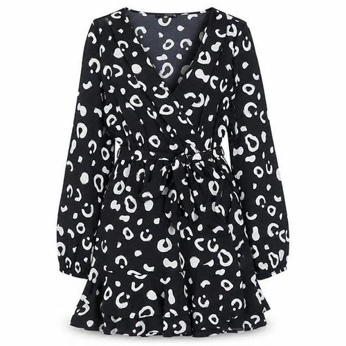 Quiz Women's Black Animal Print Wrap Dress Size 12