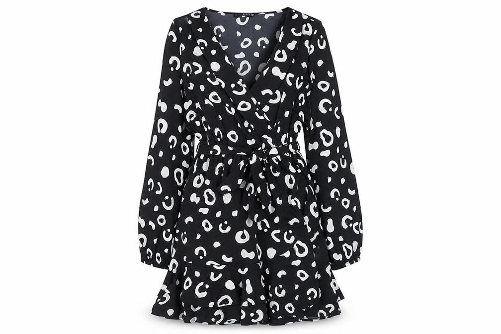 Quiz Women's Black Animal Print Wrap Dress Size 12