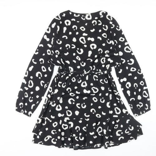 Quiz Women's Black Animal Print Wrap Dress Size 12