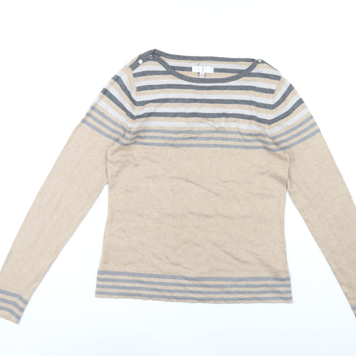 Jasper Conran Women's Beige Striped Pullover Jumper Size 14
