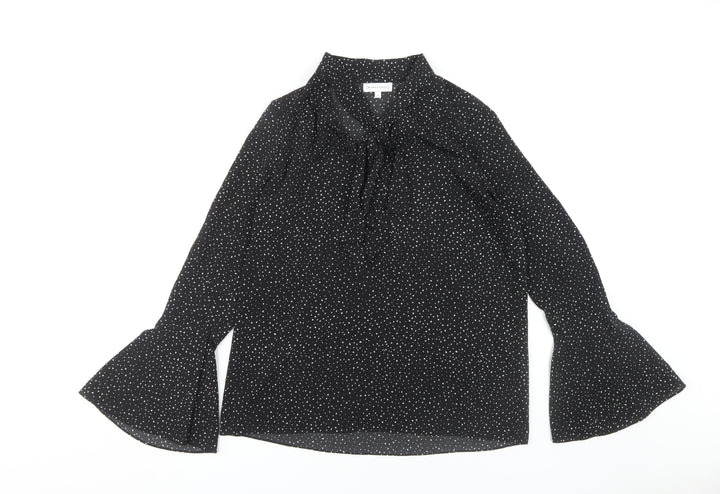 Warehouse Women's Black Polka Dot Bell Sleeve Blouse Size 10
