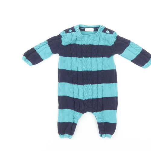 Next Unisex Baby Stripe Babygrow Blue 0-3 Months Cotton